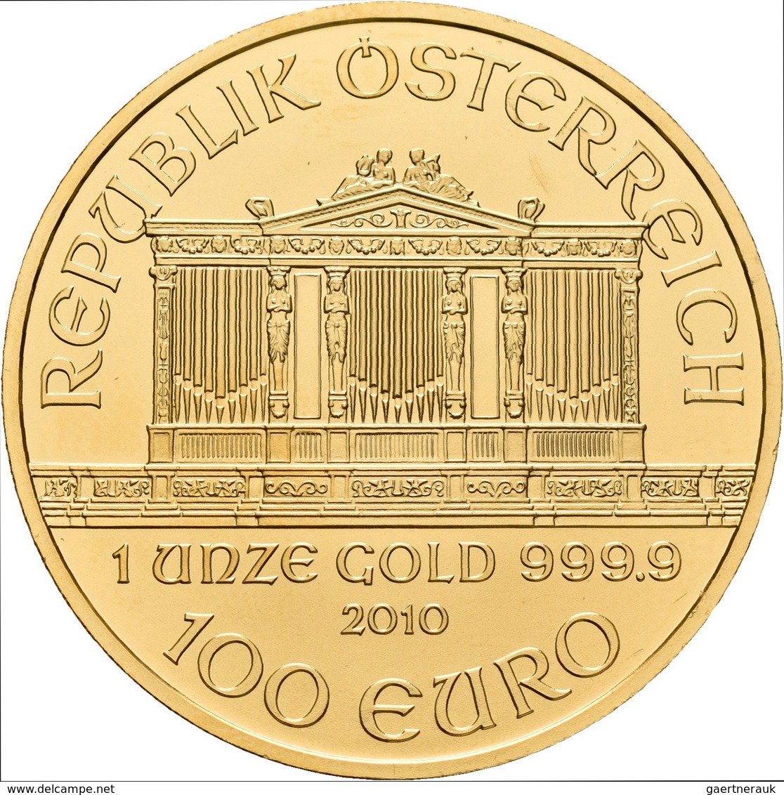 Österreich - Anlagegold: 100 Euro 2010 Wiener Philharmoniker. KM# 3095, Friedberg B5. 31,11 G (1 OZ) - Austria