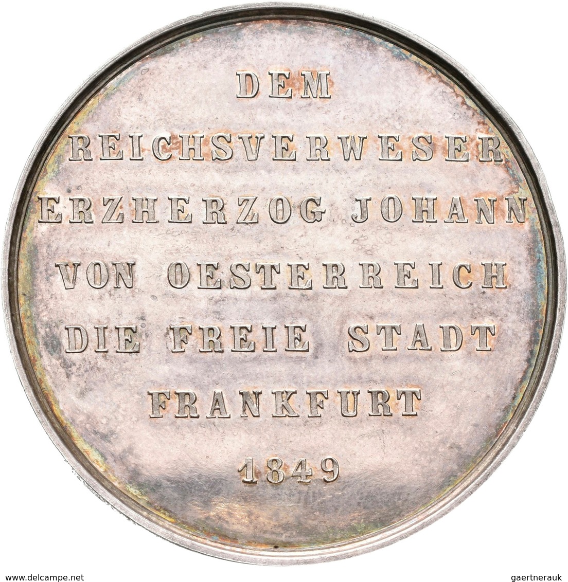 Altdeutschland Und RDR Bis 1800: Frankfurt: Silbermedaille 1849 Von C. Zollmann. Widmung D. Stadt DE - Otros & Sin Clasificación