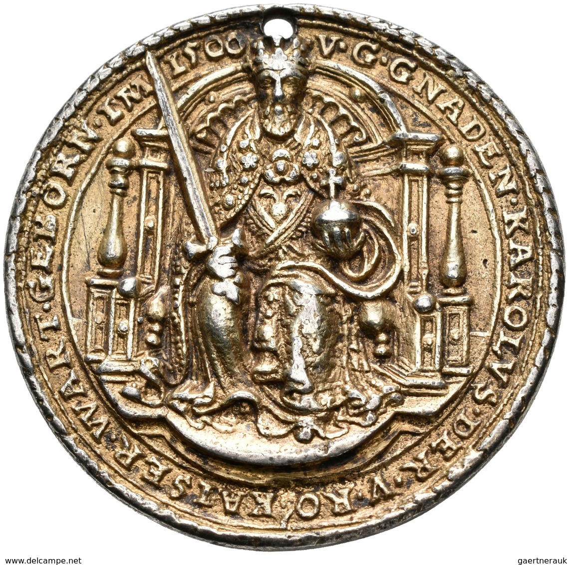 Haus Habsburg: Karl V. 1519-1558: Altvergoldete Silbermedaille 1550 Unsigniert, Von Concz Welcz (Kon - Otros – Europa