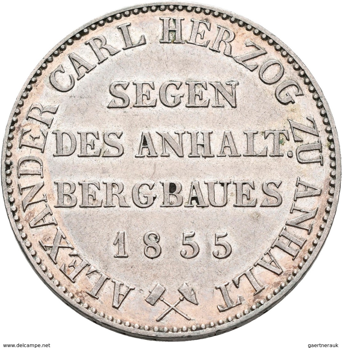 Anhalt-Bernburg: Alexander Carl (1834-1863): Ausbeutetaler 1855 A.. AKS 16. Jaeger 66. Winz. Kratzer - Otros & Sin Clasificación