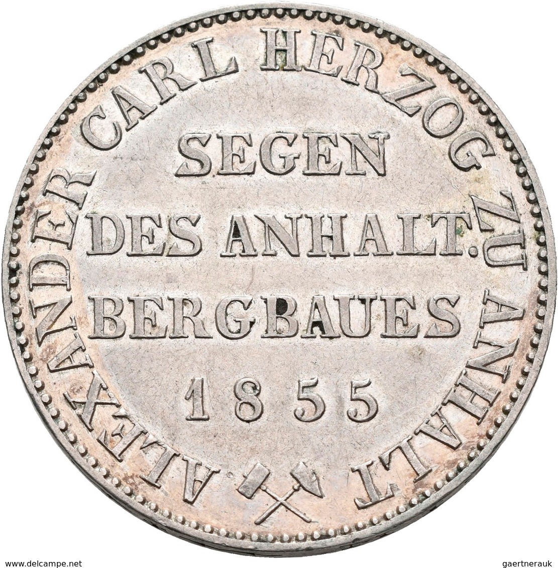 Anhalt-Bernburg: Alexander Carl (1834-1863): Ausbeutetaler 1855 A.. AKS 16. Jaeger 66. Winz. Kratzer - Sonstige & Ohne Zuordnung