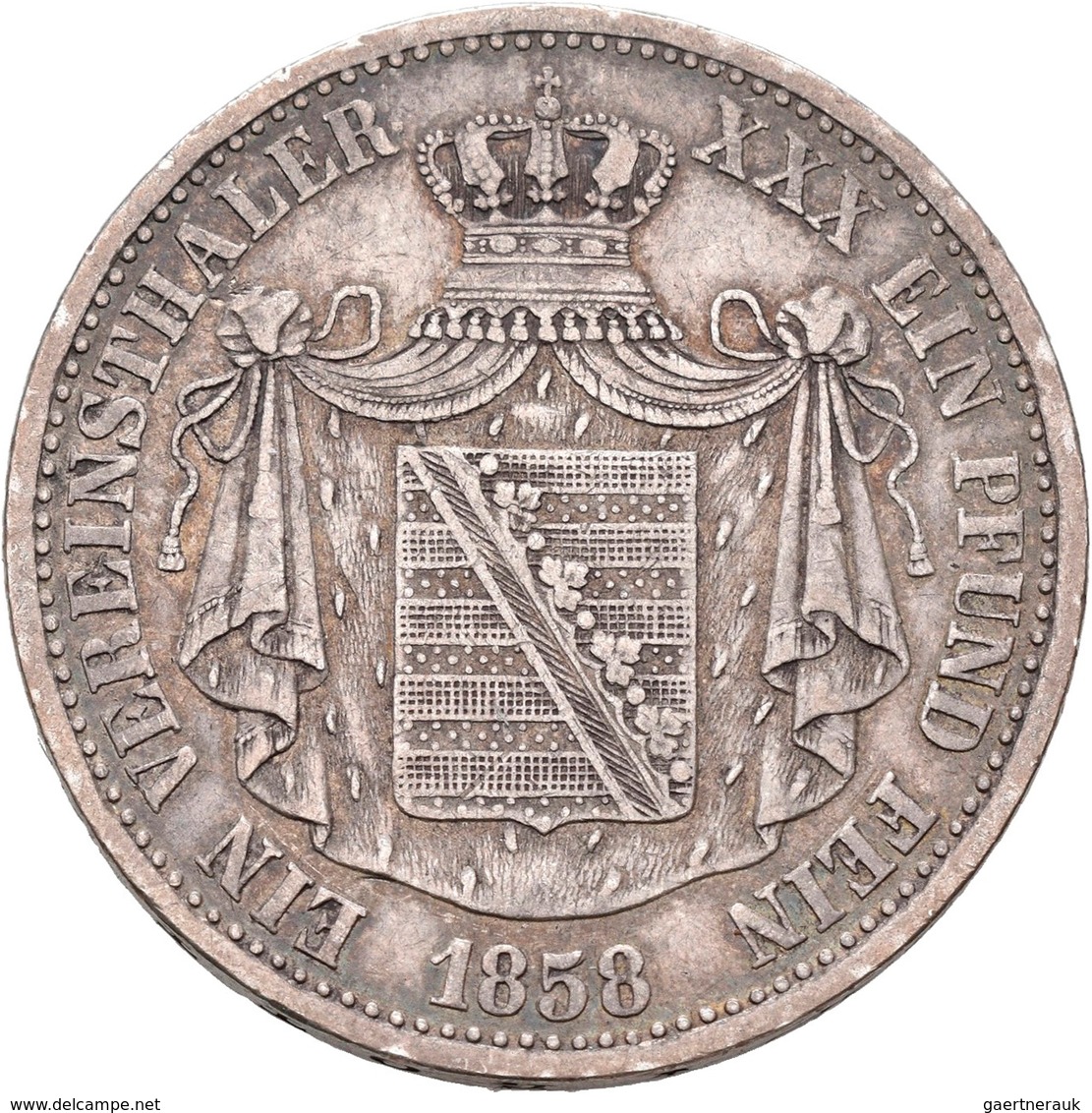 Sachsen-Altenburg: Ernst I. 1853-1908, Vereinstaler 1858 F, AKS 61, Jaeger 113, 18,6 G. Sehr Schön. - Sonstige & Ohne Zuordnung