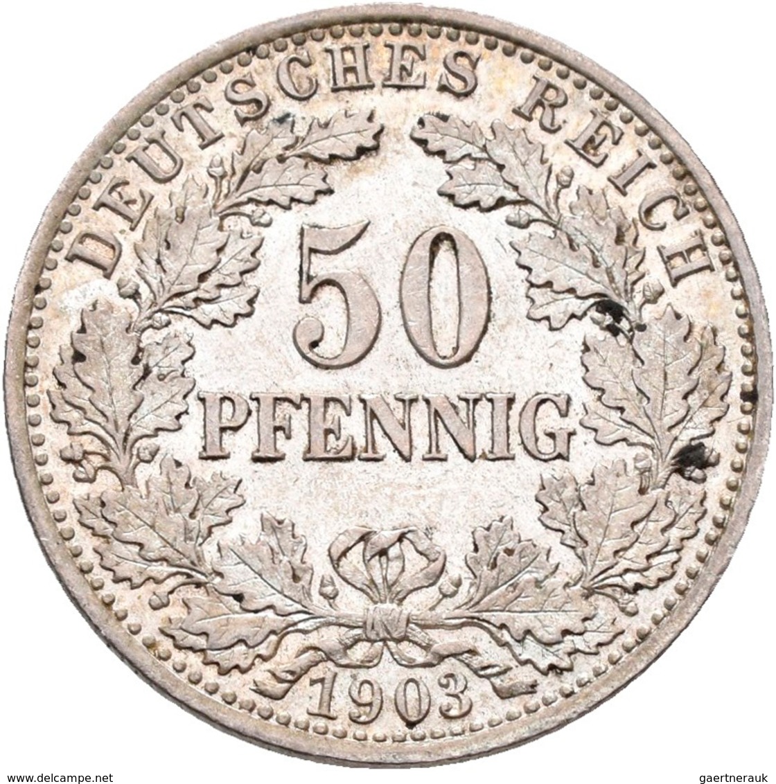 Umlaufmünzen 1 Pf. - 1 Mark: 50 Pfennig 1903 A, Jaeger 15, Vorzüglich. - Taler & Doppeltaler