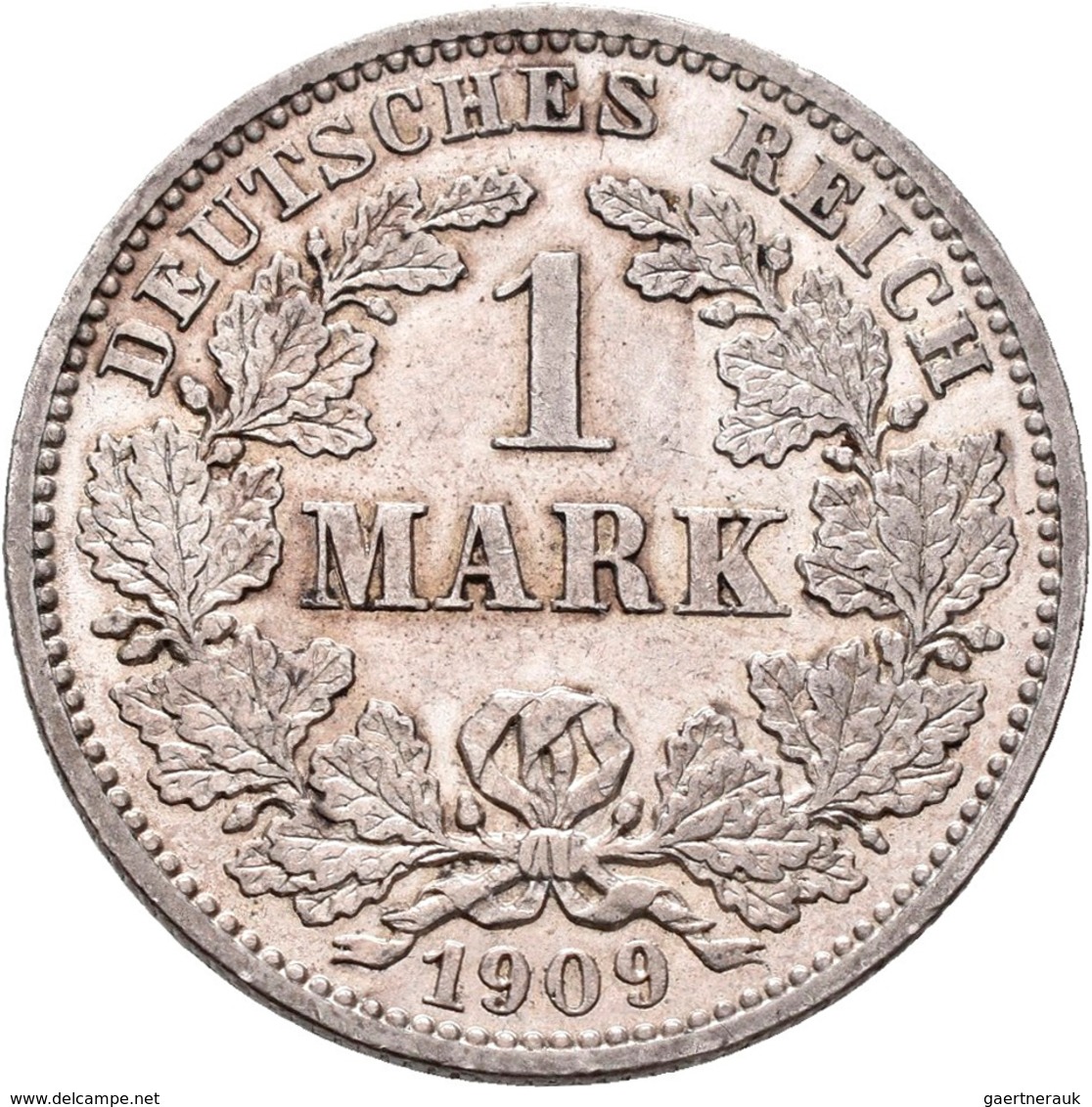 Umlaufmünzen 1 Pf. - 1 Mark: 1 Mark 1909 Komplette Serie A, D, E, G, J. Jaeger 17, Der Buchstabe J I - Taler Et Doppeltaler