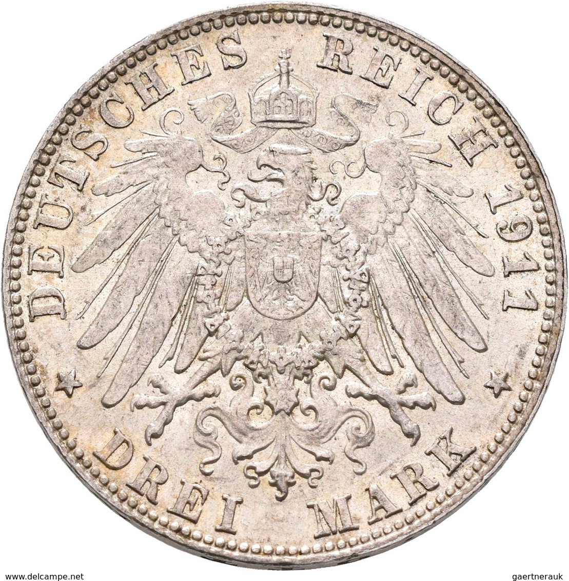 Bayern: Luitpold 1886-1912: Lot 5 Münzen: 2 Mark 1911 (2x), Jaeger 48; 3 Mark 1911 (3x), Jaeger 49.