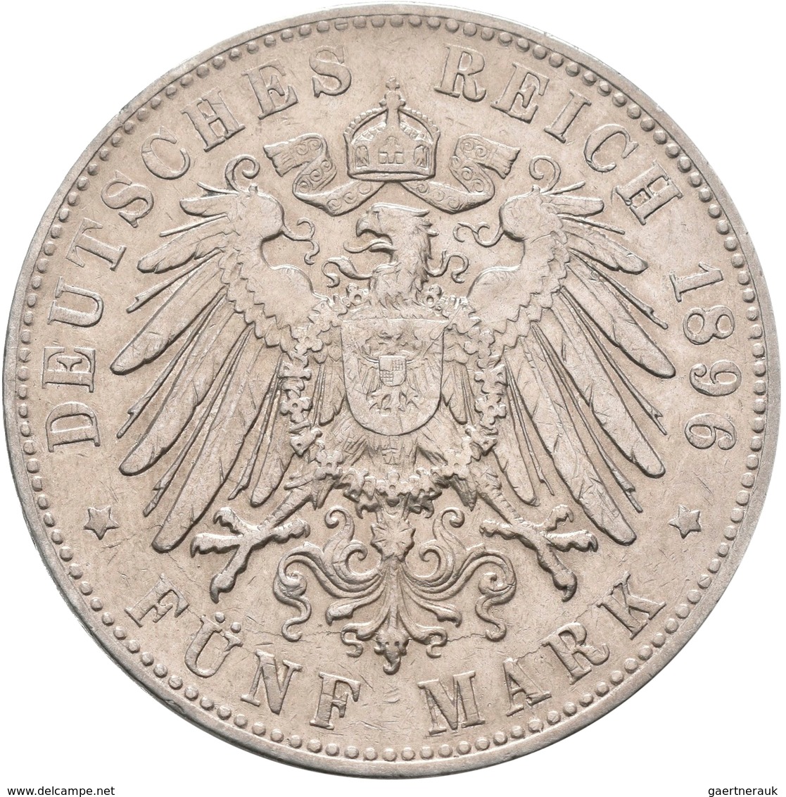 Hamburg: Freie Und Hansestadt: 5 Mark 1896 J, Jaeger 65, Seltenster Jahrgang, Auflage Nur 16T. Sehr - Taler Et Doppeltaler