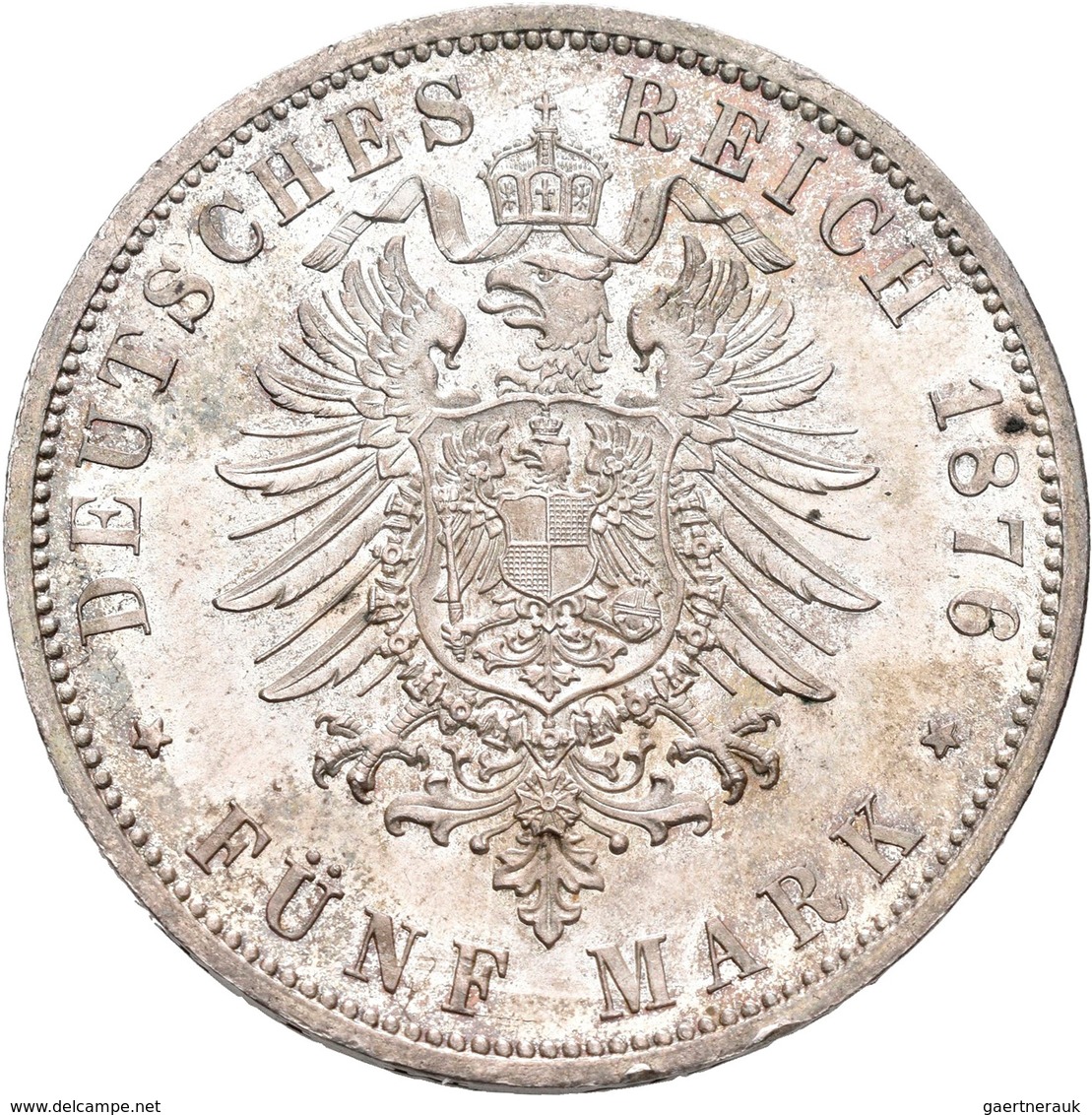 Preußen: Wilhelm I. 1861-1888: 5 Mark 1876 B, Jaeger 97, Kleinste Randfehler, Sonst Vorzüglich. - Taler & Doppeltaler