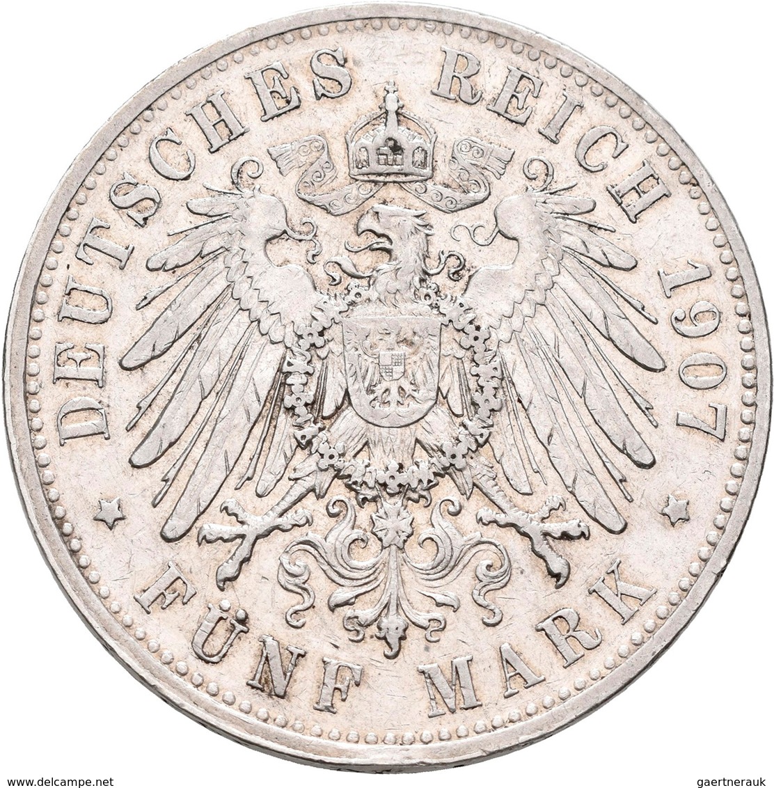 Sachsen: Friedrich August III. 1904-1918: 5 Mark 1907 E, Jaeger 136, Kratzer, Sehr Schön. - Taler Et Doppeltaler