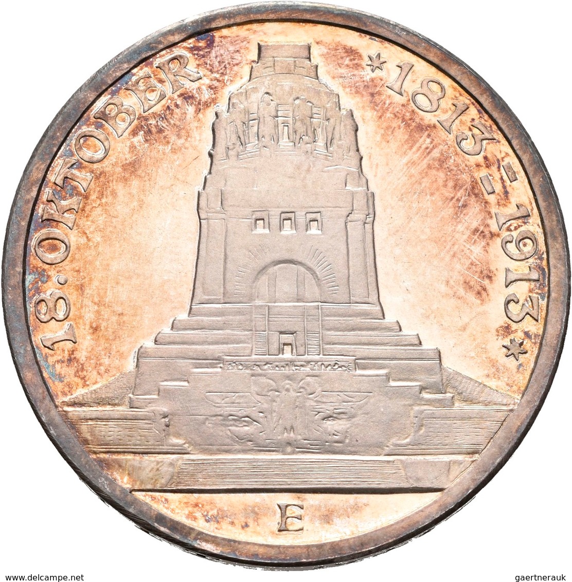 Sachsen: Friedrich August III. 1904-1918: 3 Mark 1913 E, Völkerschlachtdenkmal, Jaeger 140, Prachtex - Taler & Doppeltaler