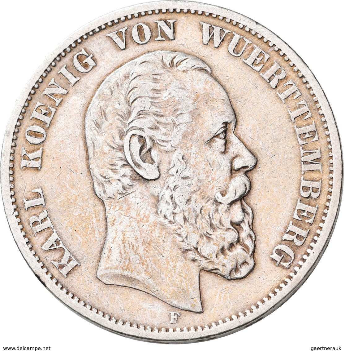 Württemberg: Karl 1864-1891: 5 Mark 1876 F, Jaeger 173, Schön - Sehr Schön. - Taler & Doppeltaler