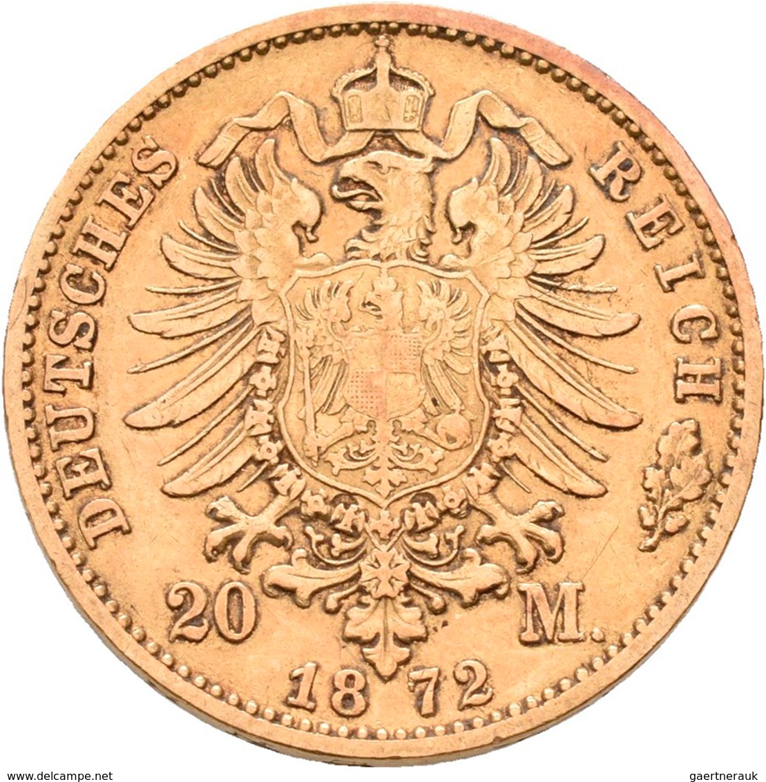 Baden: Friedrich I. 1852-1907: 20 Mark 1872 G, Jaeger 184. 7,89 G, 900/1000 Gold. Sehr Schön. - Goldmünzen