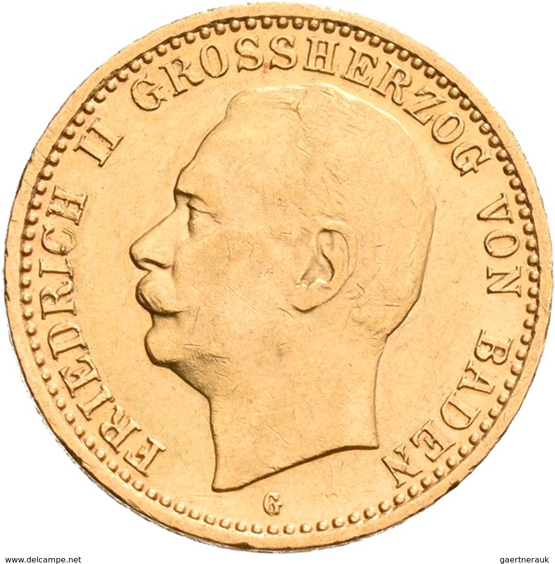 Baden: Friedrich II. 1907-1918: 10 Mark 1909 G, Jaeger 191. 3,98 G, 900/1000 Gold, Kleine Kratzer, S - Monedas En Oro