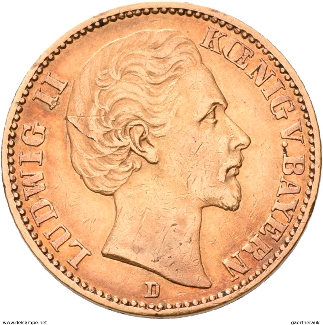 Bayern: Ludwig II. 1864-1886: 20 Mark 1873 D, Jaeger 194. 7,92 G, 900/1000 Gold, Kratzer, Sehr Schön - Gold Coins