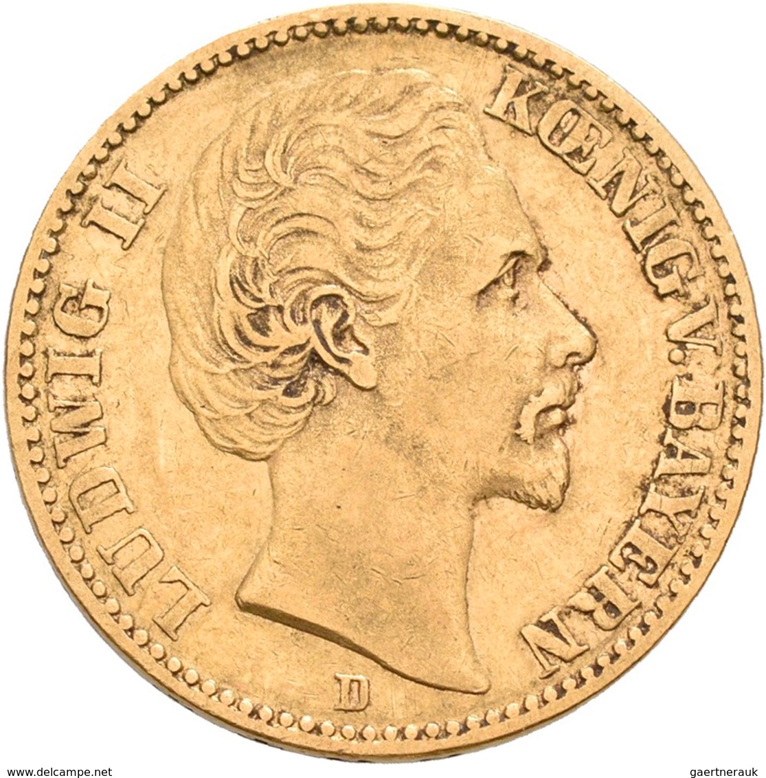 Bayern: Ludwig II. 1864-1886: 20 Mark 1874 D, Jaeger 197. 7,86 G, 900/1000 Gold, Sehr Schön. - Goldmünzen