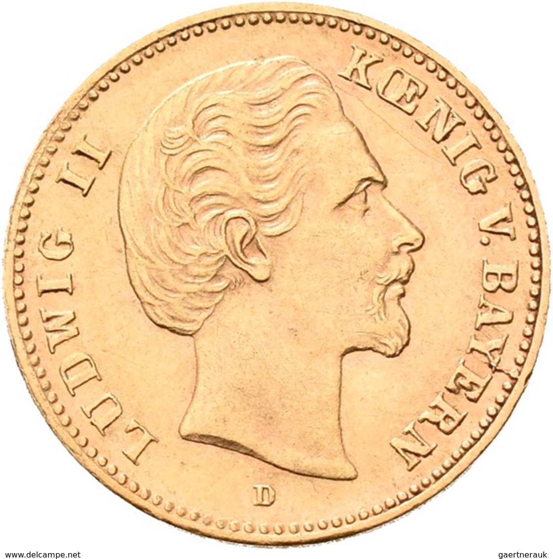 Bayern: Ludwig II. 1864-1886: 5 Mark 1877 D, Jaeger 195. 1,99 G, 900/1000 Gold,sehr Schön-vorzüglich - Gold Coins