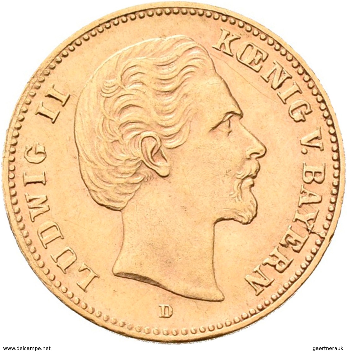 Bayern: Ludwig II. 1864-1886: 5 Mark 1877 D, Jaeger 195. 1,99 G, 900/1000 Gold,sehr Schön-vorzüglich - Goldmünzen