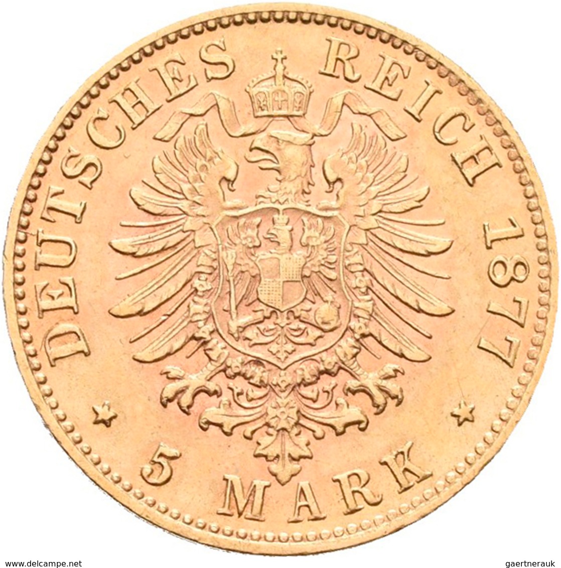 Bayern: Ludwig II. 1864-1886: 5 Mark 1877 D, Jaeger 195. 1,99 G, 900/1000 Gold,sehr Schön-vorzüglich - Monete D'oro