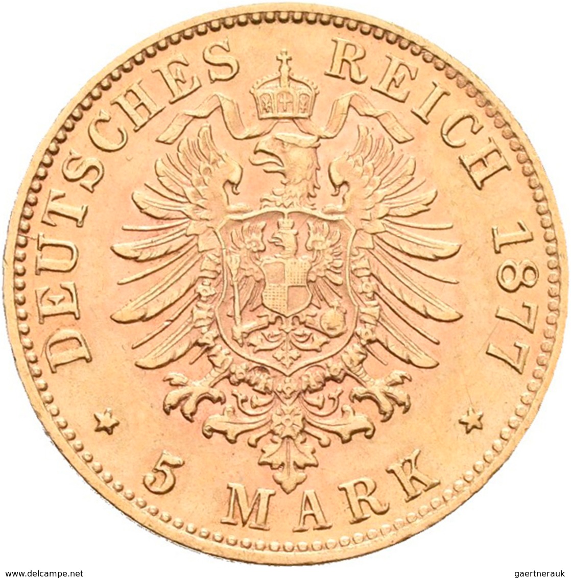 Bayern: Ludwig II. 1864-1886: 5 Mark 1877 D, Jaeger 195. 1,99 G, 900/1000 Gold,sehr Schön-vorzüglich - Goldmünzen