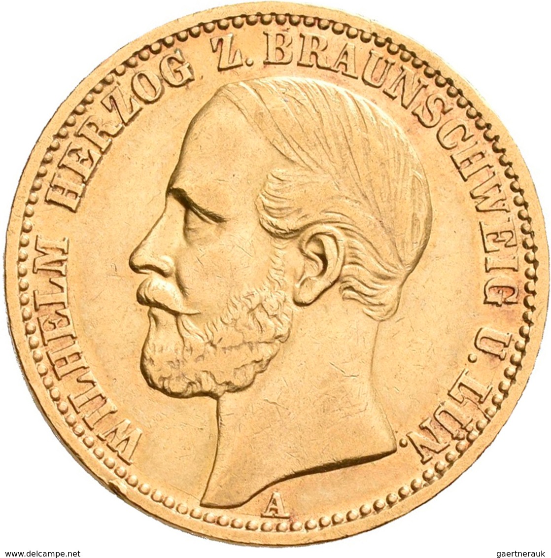 Braunschwein-Lüneburg: Wilhelm 1831-1884: 20 Mark 1875, Jaeger 203. 7,92 G, 900/1000 Gold, Winz. Kra - Goldmünzen