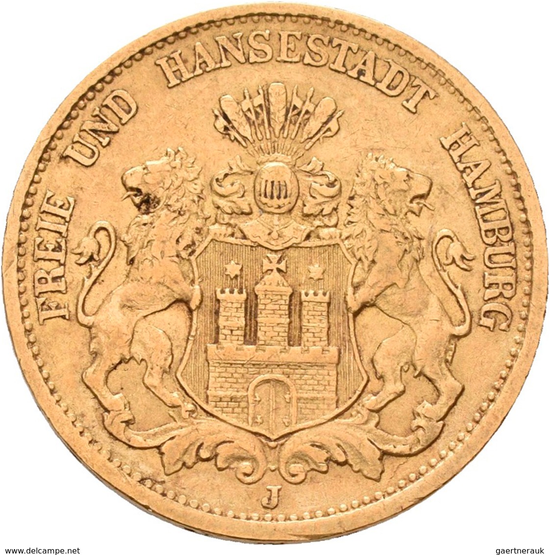 Hamburg: Freie Und Hansestadt: 20 Mark 1877 J, Jaeger 210. 7,92 G, 900/1000 Gold, Sehr Schön. - Gold Coins