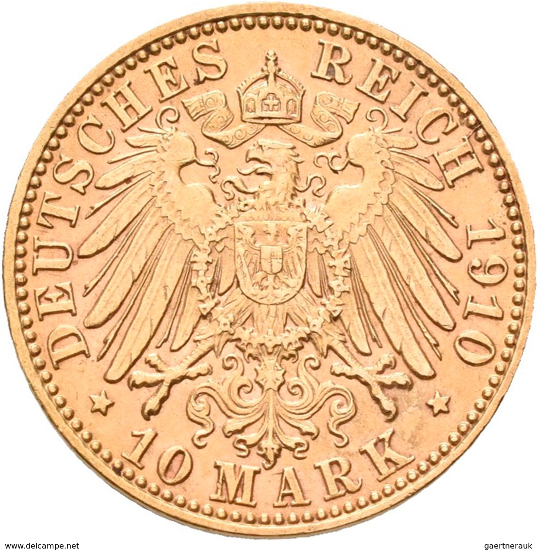 Hamburg: Freie Und Hansestadt: 10 Mark 1910 J, Jaeger 211. 3,97 G, 900/1000 Gold, Winziger Randfehle - Goldmünzen