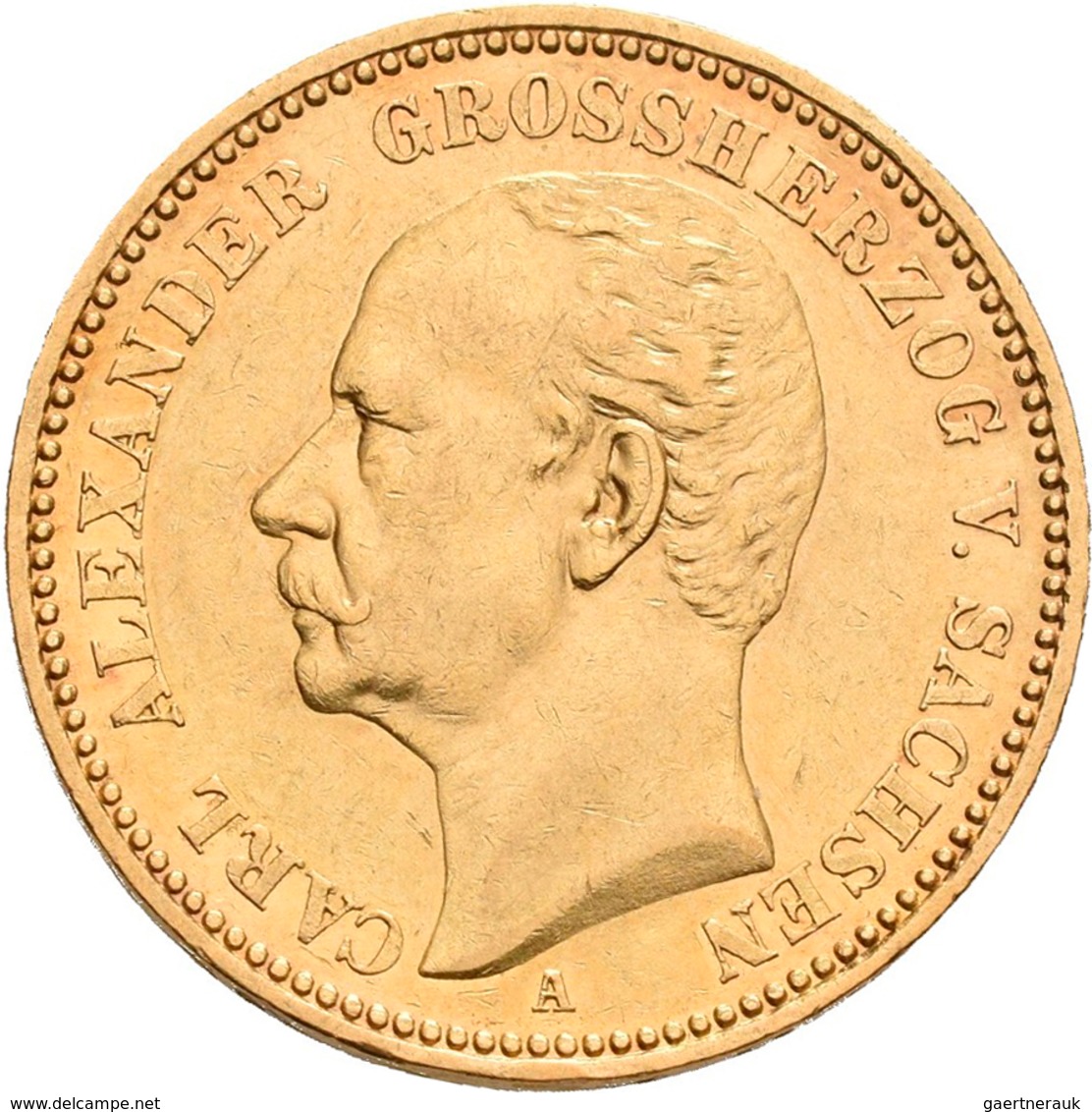 Sachsen-Weimar-Eisenach: Carl Alexander 1853-1901: 20 Mark 1892 A, Jaeger 282. 7,95 G, 900/1000 Gold - Monedas En Oro