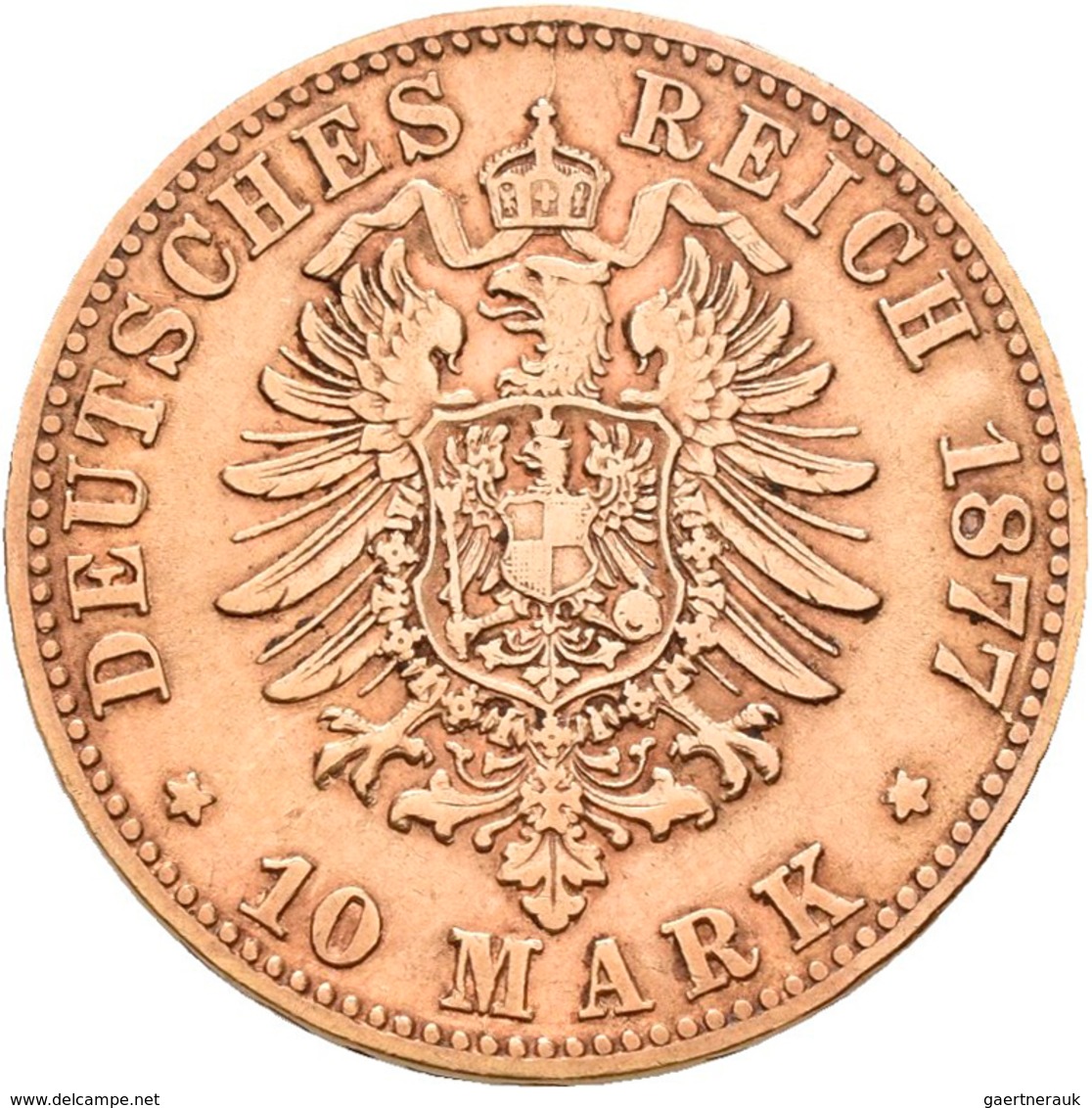 Württemberg: Karl 1864-1891: 10 Mark 1877 F, Jaeger 292. 3,91 G, 900/1000 Gold. Kleiner Randschlag, - Goldmünzen