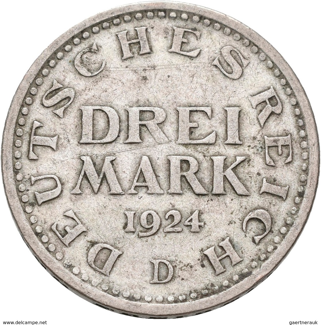 Weimarer Republik: Lot 2 Münzen: 1 Mark 1924 G, Jaeger 311; 3 Mark 1924 D, Jaeger 312, Beide Sehr Sc - Sonstige & Ohne Zuordnung