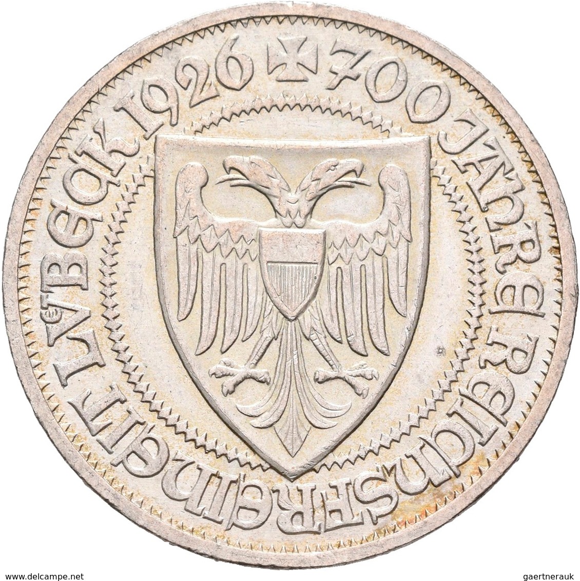 Weimarer Republik: 3 Reichsmark 1926 A, Lübeck, Jaeger 323, Kratzer, Sehr Schön. - Otros & Sin Clasificación