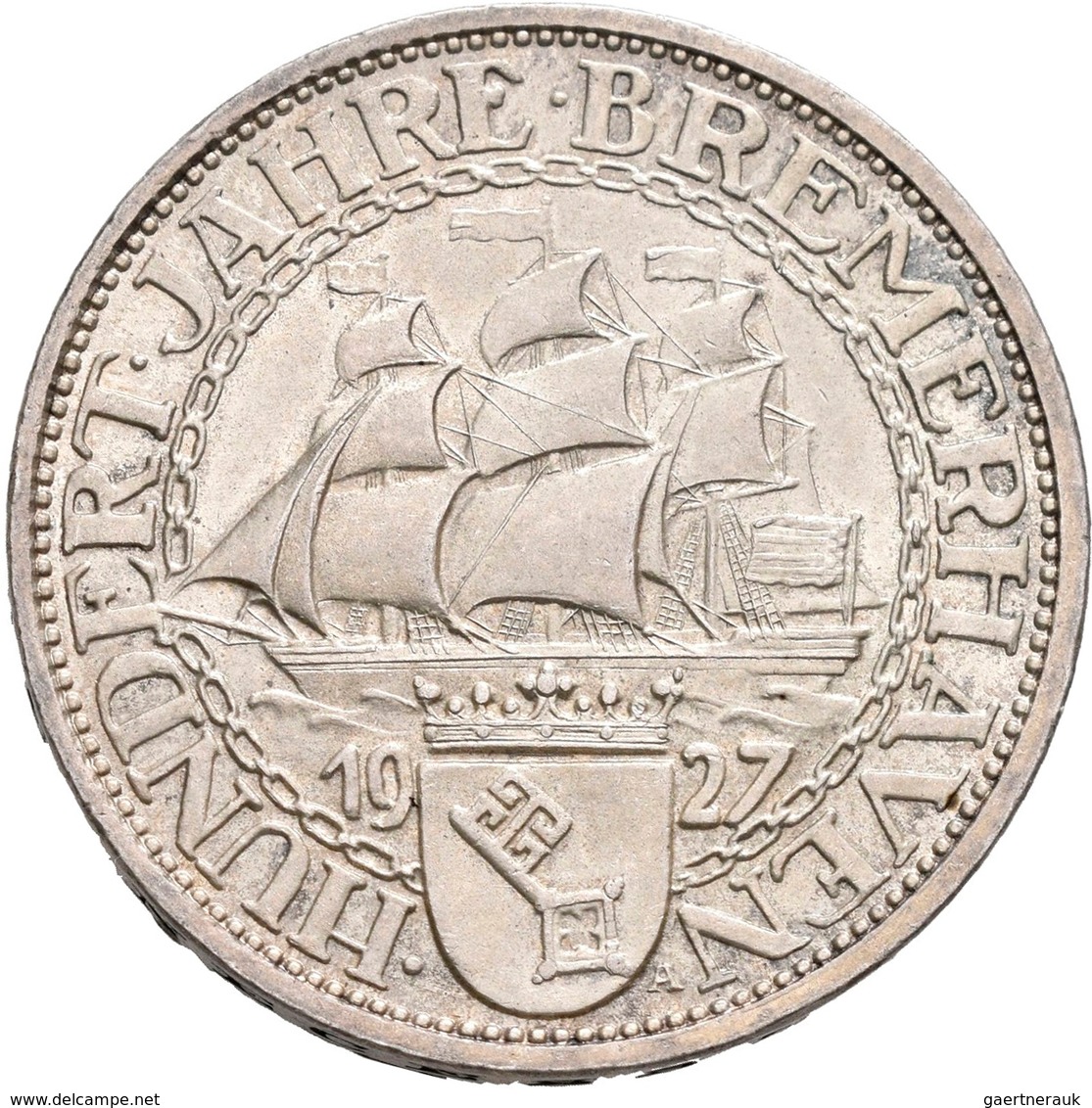 Weimarer Republik: 3 Reichsmark 1927 A, Bremerhaven, Jaeger 325, Kratzer, Randschlag, Sehr Schön. - Sonstige & Ohne Zuordnung