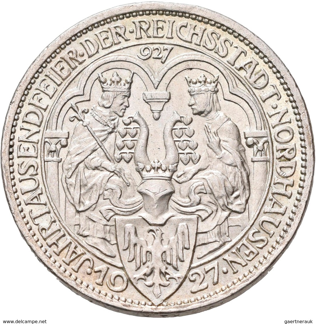 Weimarer Republik: 3 Reichsmark 1927 A, Nordhausen, Jaeger 327, Randschaden, Sehr Schön. - Sonstige & Ohne Zuordnung