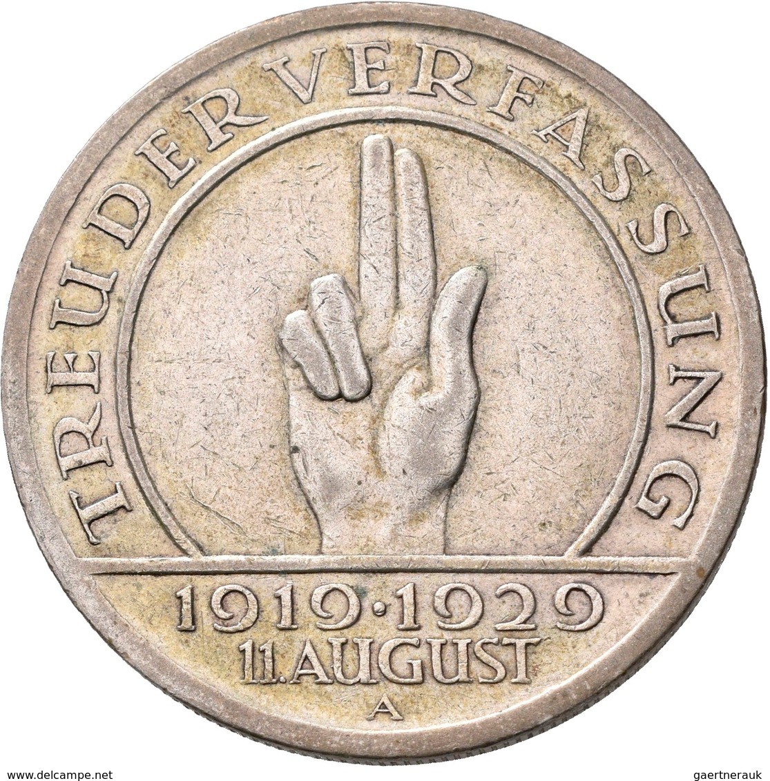 Weimarer Republik: Lot 2 Münzen: 3 Reichsmark 1929 F, Schwurhand, Jaeger 340 + 5 Reichsmark 1929 A, - Otros & Sin Clasificación