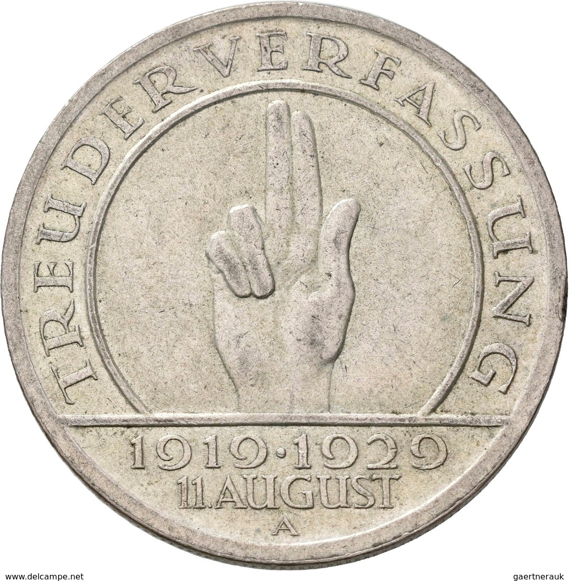 Weimarer Republik: Lot 2 Münzen: 3 Reichsmark 1929 G, Schwurhand, Jaeger 340, Sehr Schön + 5 Reichsm - Otros & Sin Clasificación