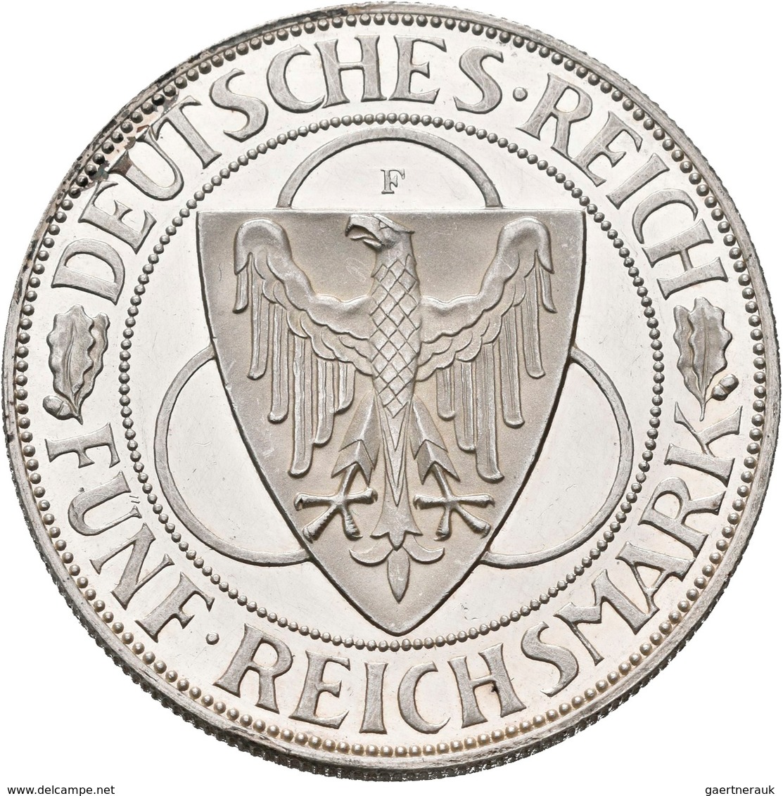 Weimarer Republik: 5 Reichsmark 1930 F, Rheinlandräumung, Jaeger 346. Berieben, Ex Polierte Platte. - Sonstige & Ohne Zuordnung