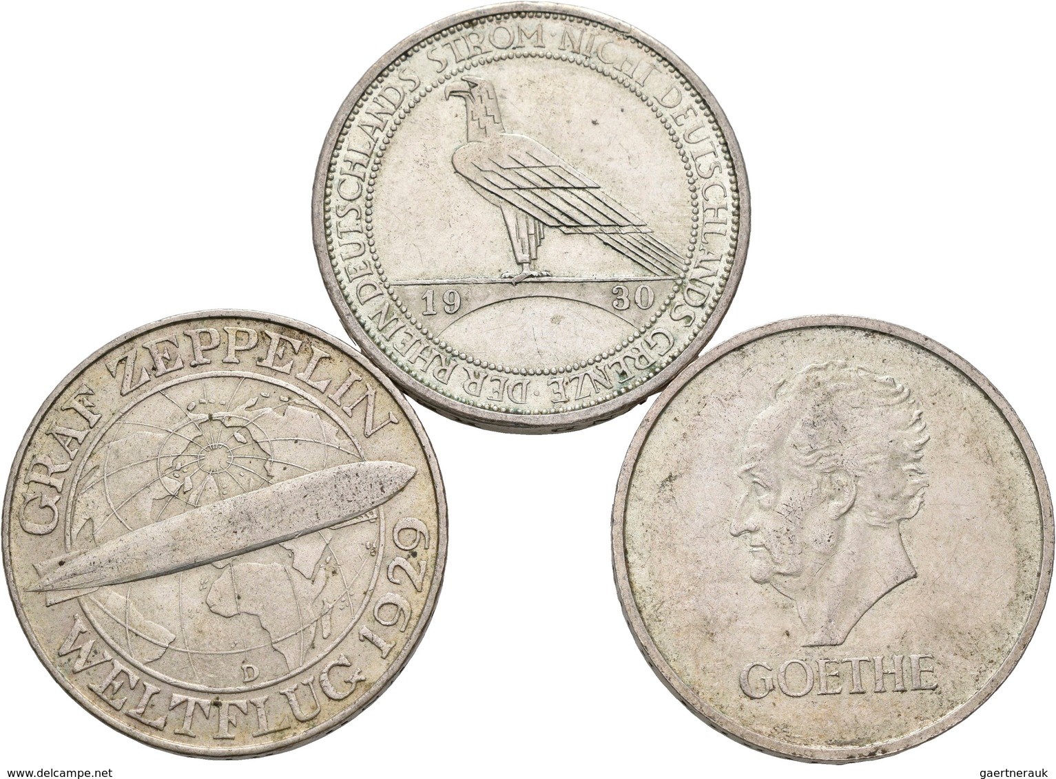 Weimarer Republik: Lot 3 Münzen: 3 Reichsmark 1930 D, Zeppelin, Jaeger 342, Sehr Schön; 3 Reichsmark - Otros & Sin Clasificación