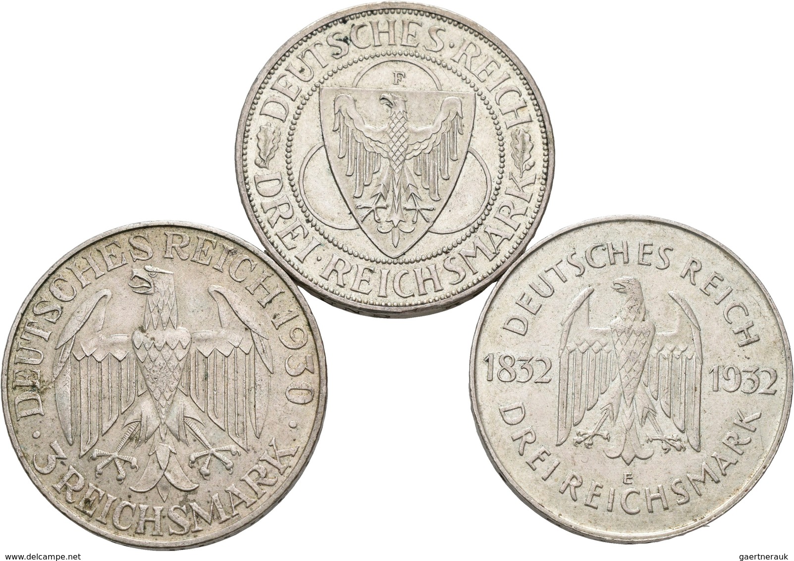 Weimarer Republik: Lot 3 Münzen: 3 Reichsmark 1930 D, Zeppelin, Jaeger 342, Sehr Schön; 3 Reichsmark - Otros & Sin Clasificación