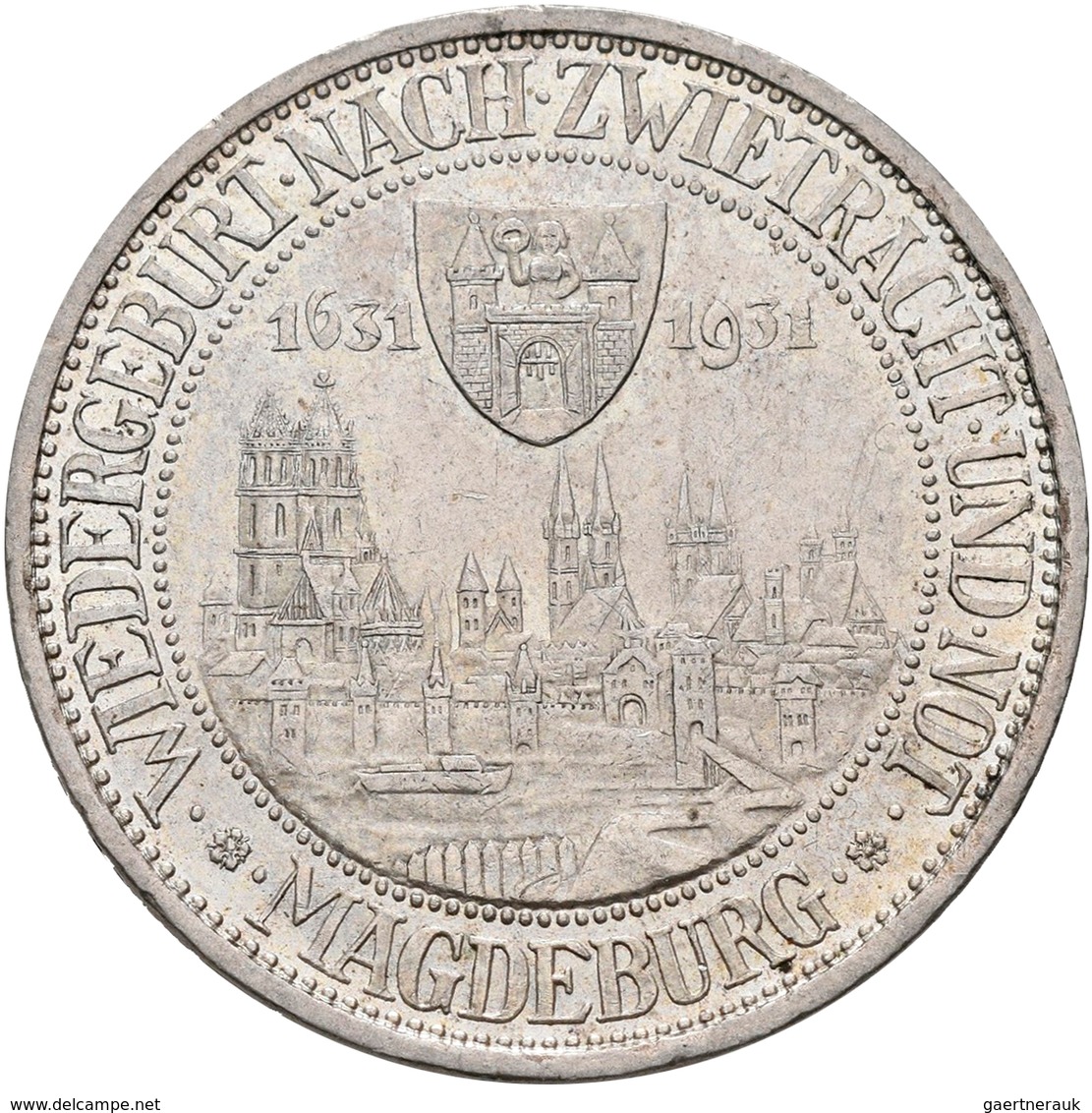 Weimarer Republik: 3 Reichsmark 1931 A, Magdeburg, Jaeger 347, Kratzer, Sehr Schön. - Sonstige & Ohne Zuordnung