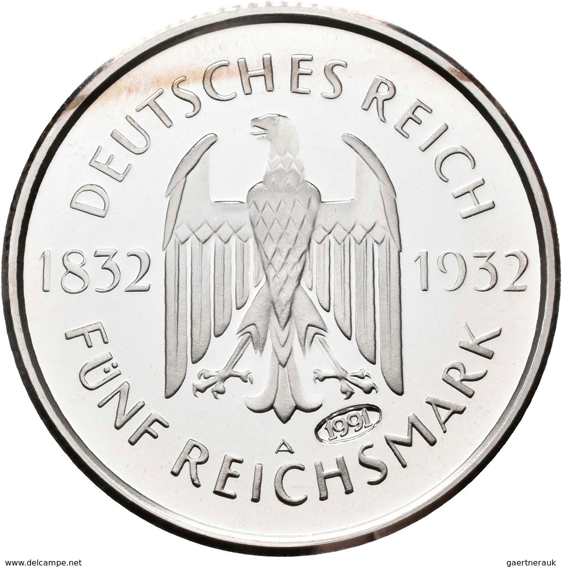 Weimarer Republik: 3 Reichsmark 1932 A, Goethe, 100. Todestag, Jaeger 350, Sehr Schön. Dazu 5 Reichs - Other & Unclassified