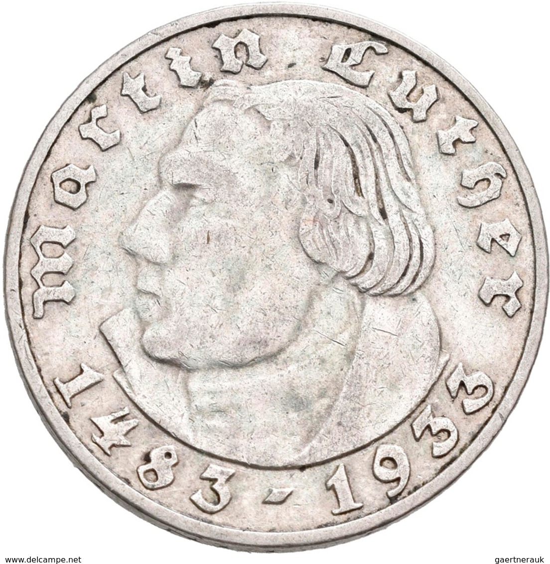Drittes Reich: Lot 2 Münzen: 2 Reichsmark 1933 J, Luther, Jaeger 352, Randschlag, Sehr Schön + 5 Rei - Otros & Sin Clasificación