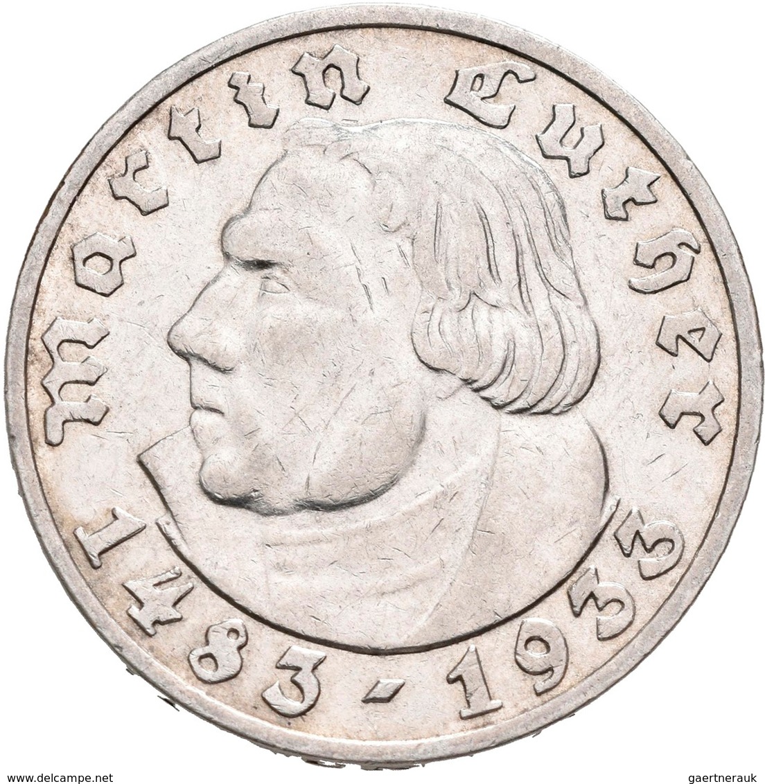 Drittes Reich: Lot 2 Münzen: 2 Reichsmark 1933 J, Luther, Jaeger 352, Randschlag, Sehr Schön + 5 Rei - Andere & Zonder Classificatie