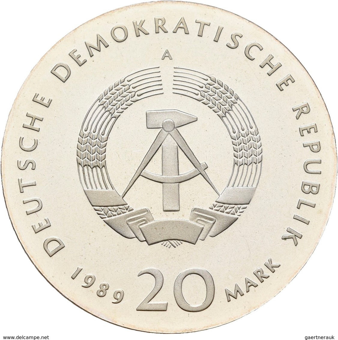 DDR: 20 Mark 1989, Thomas Müntzer, Jaeger 1624, In Dose, Polierte Platte. - Other & Unclassified