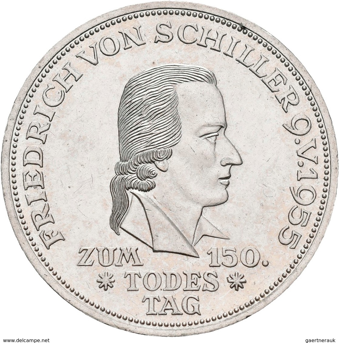 Bundesrepublik Deutschland 1948-2001: 5 DM 1955 F, Friedrich Schiller, Jaeger 389, Kleine Kratzer, F - Altri & Non Classificati