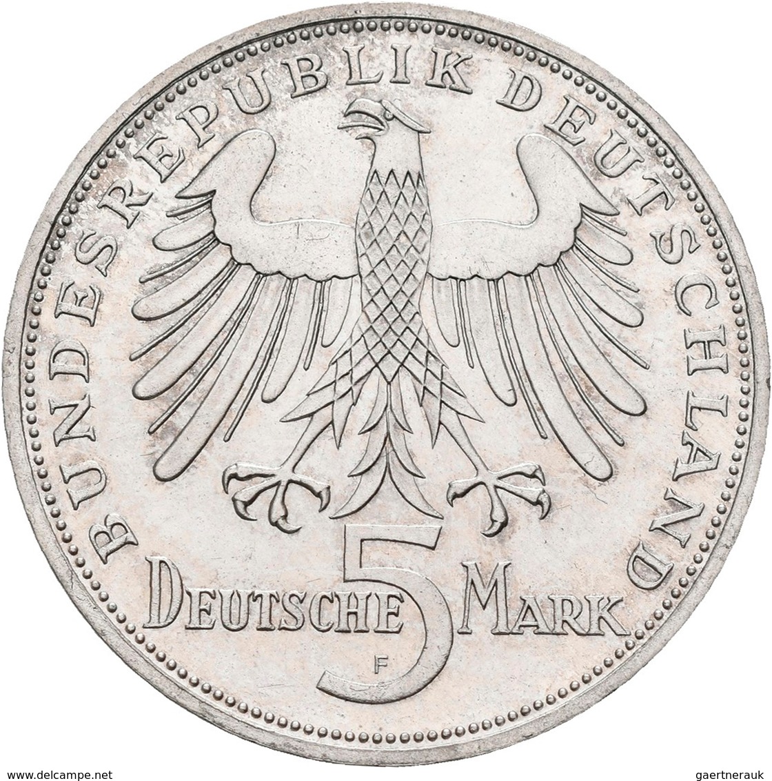 Bundesrepublik Deutschland 1948-2001: 5 DM 1955 F, Friedrich Schiller, Jaeger 389, Kleine Kratzer, F - Other & Unclassified