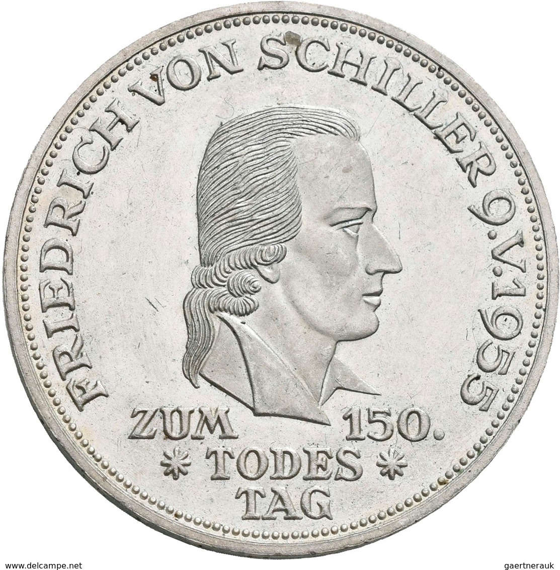 Bundesrepublik Deutschland 1948-2001: 5 DM 1955 F, Friedrich Schiller, Jaeger 389, Kleine Kratzer, F - Sonstige & Ohne Zuordnung
