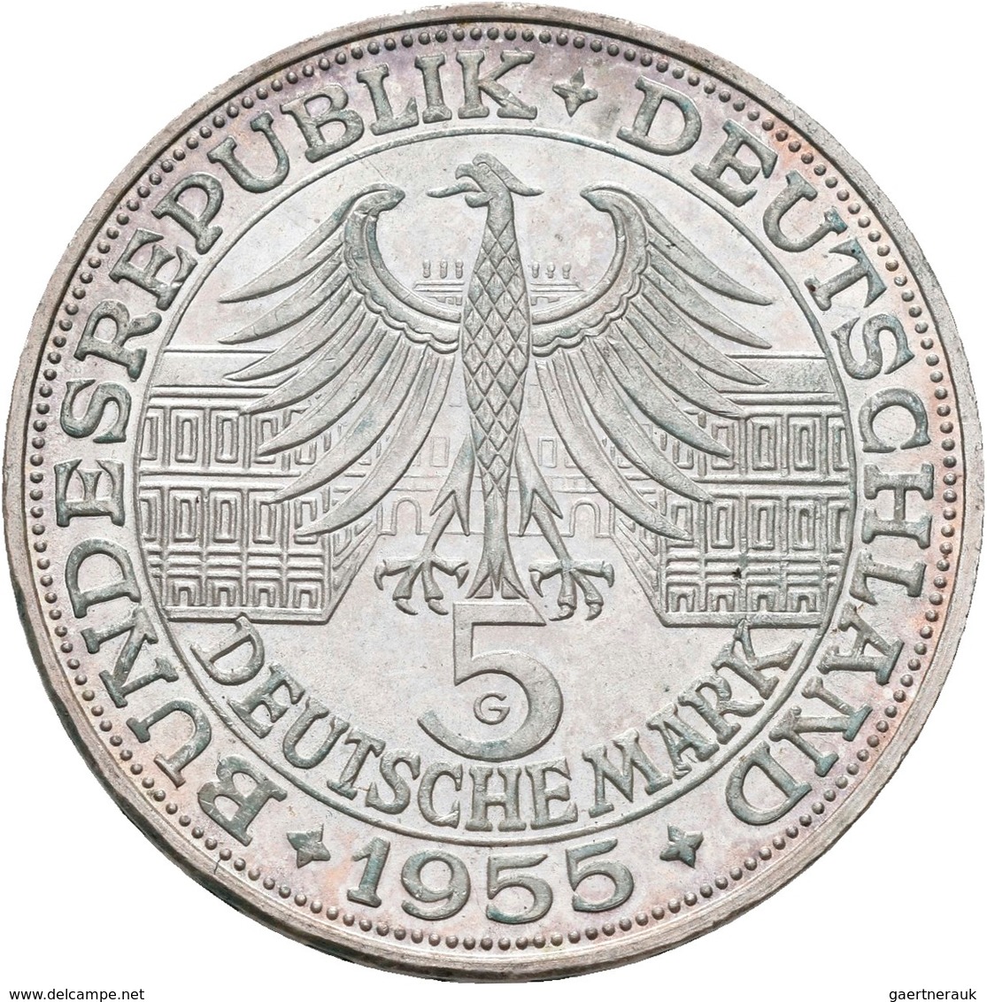 Bundesrepublik Deutschland 1948-2001: 5 DM 1955 G, Markgraf Von Baden, Jaeger 390, Kleiner Kratzer, - Sonstige & Ohne Zuordnung