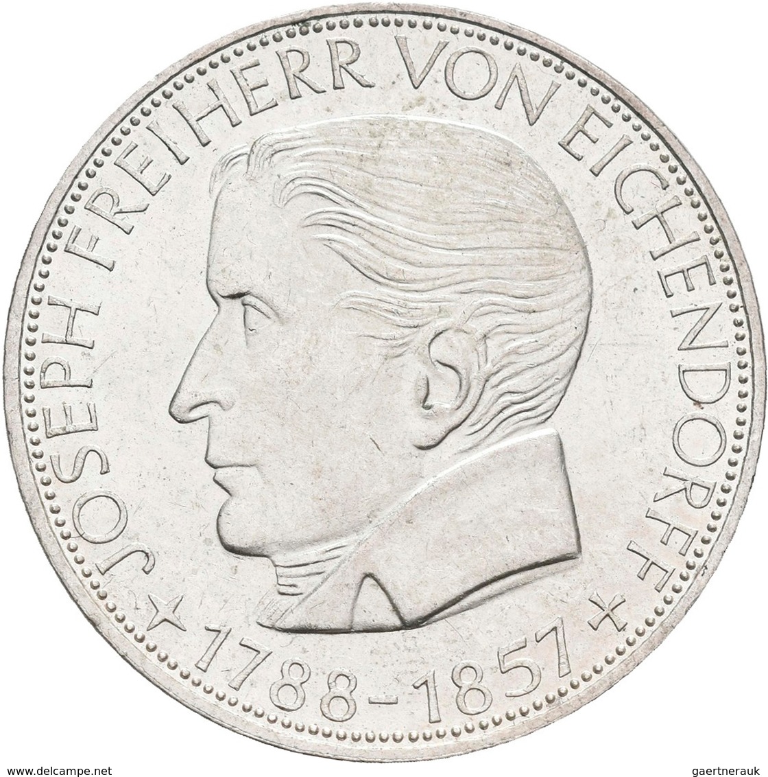 Bundesrepublik Deutschland 1948-2001: 5 DM 1957 J, Freiherr Von Eichendorff, Jaeger 391, Kleiner Ran - Other & Unclassified