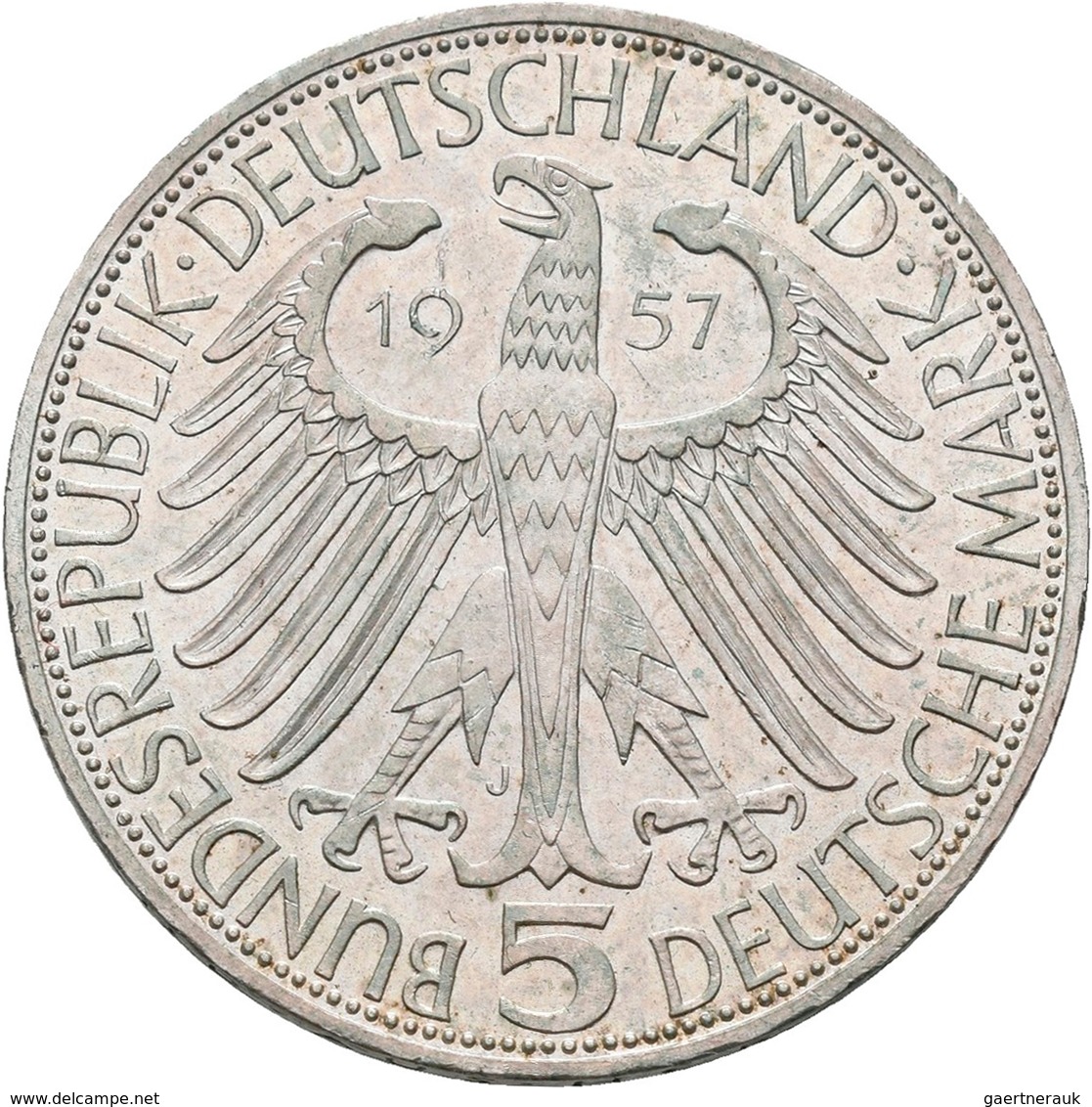Bundesrepublik Deutschland 1948-2001: 5 DM 1957 J, Freiherr Von Eichendorff, Jaeger 391, Kleiner Ran - Sonstige & Ohne Zuordnung