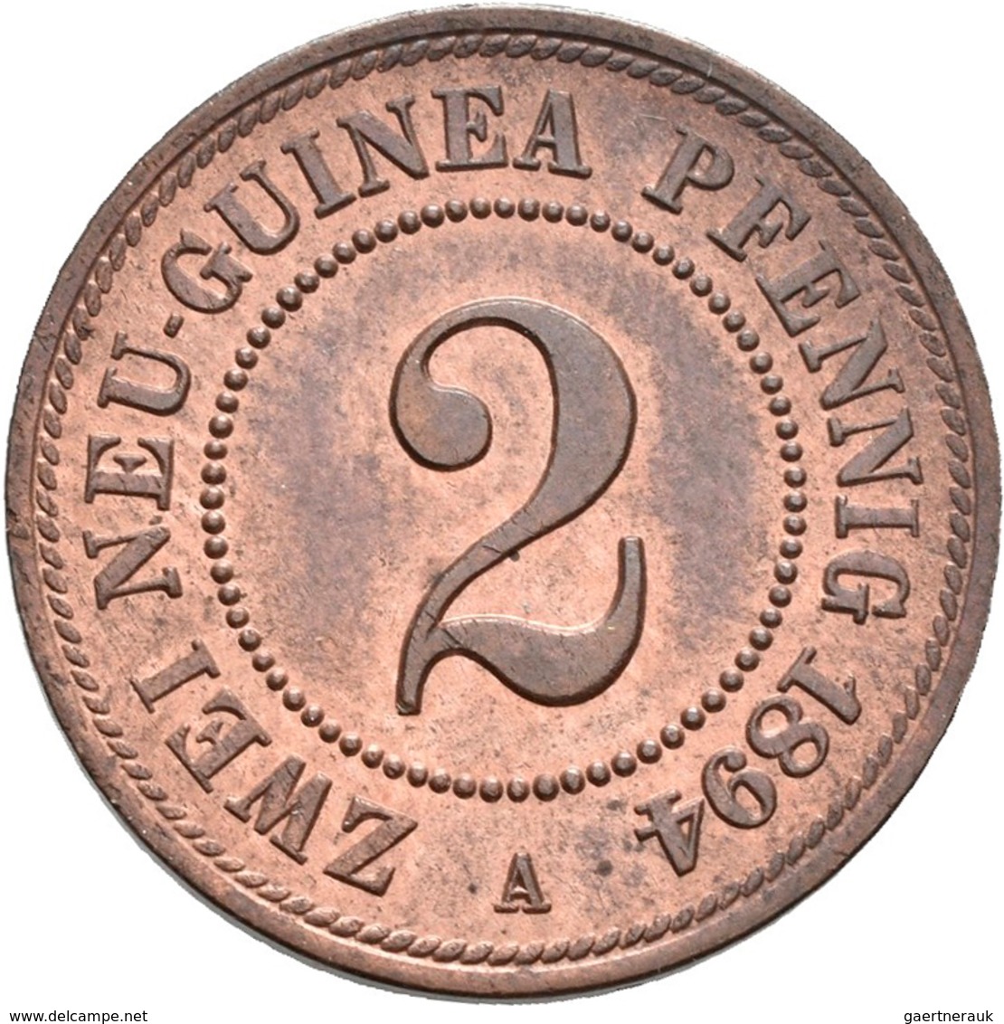 Deutsch-Neuguinea: 2 Neu-Guinea Pfennig 1894 A, Jaeger 702, Leichte Patina, Vorzüglich. - Nueva Guinea Alemana