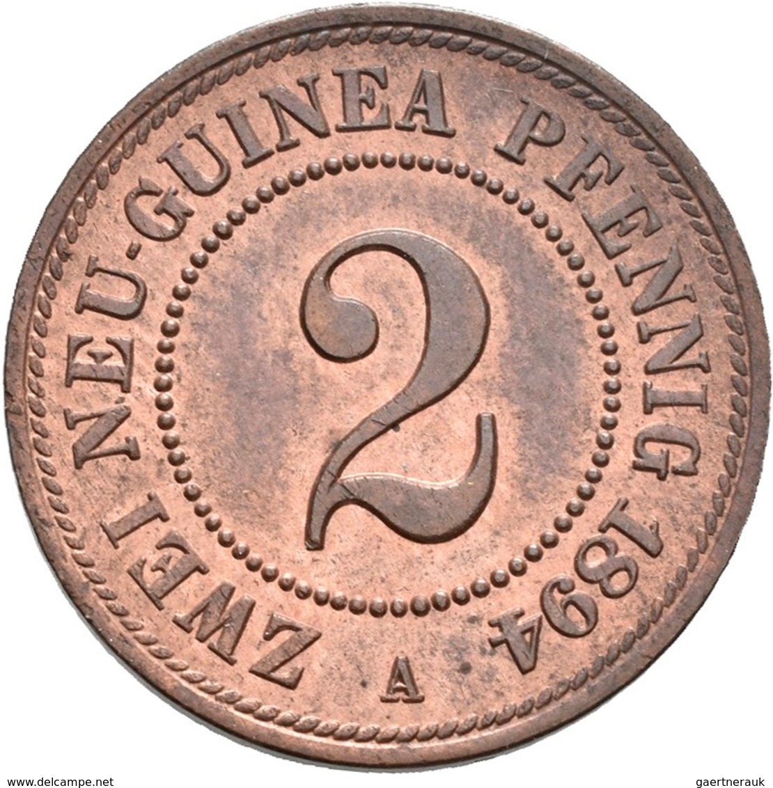 Deutsch-Neuguinea: 2 Neu-Guinea Pfennig 1894 A, Jaeger 702, Leichte Patina, Vorzüglich. - Deutsch-Neuguinea