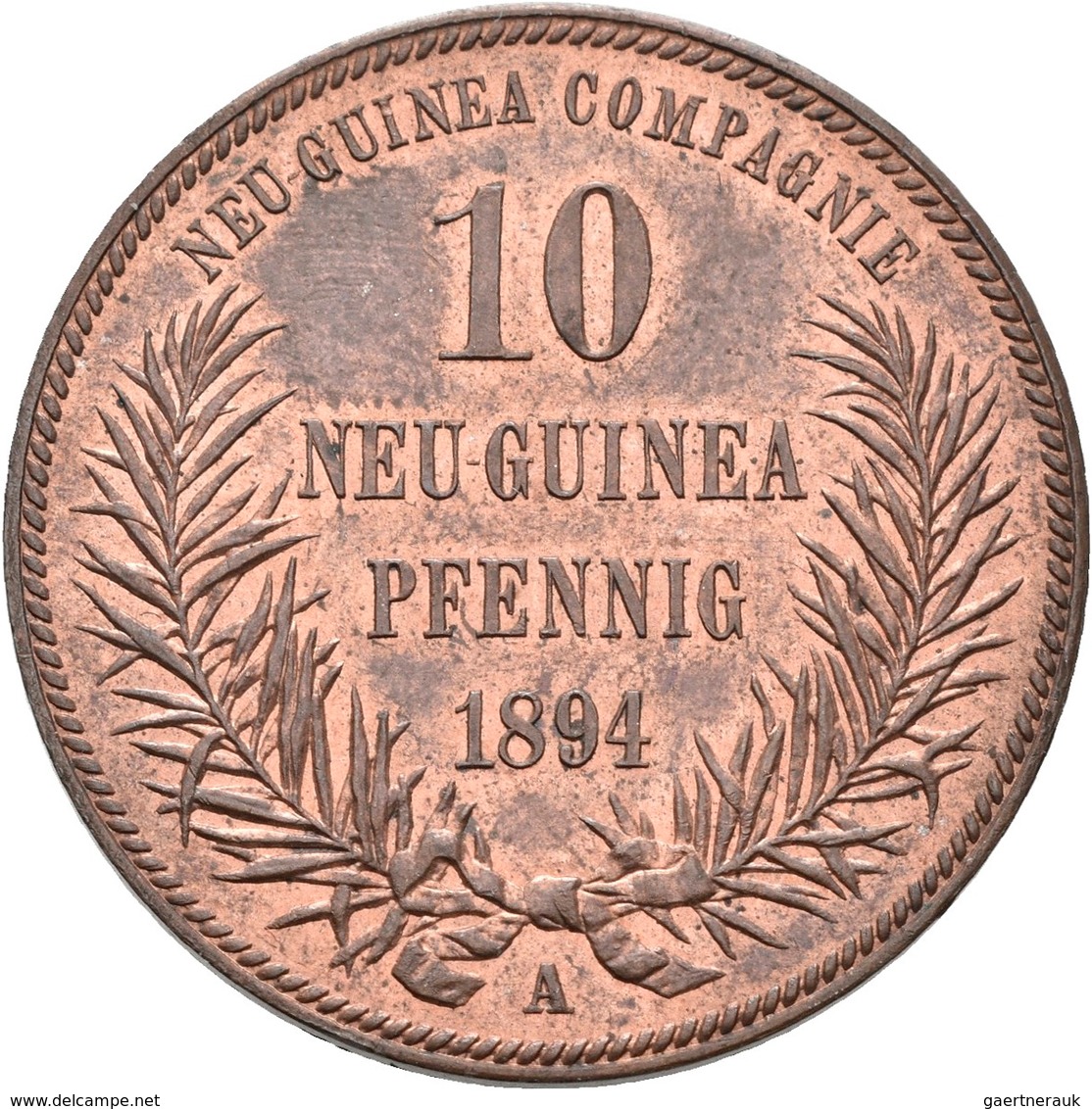 Deutsch-Neuguinea: 10 Neu-Guinea Pfennig 1894 A, Paradiesvogel, Jaeger 703, AKS 961, Schöne Kupferpa - Nueva Guinea Alemana